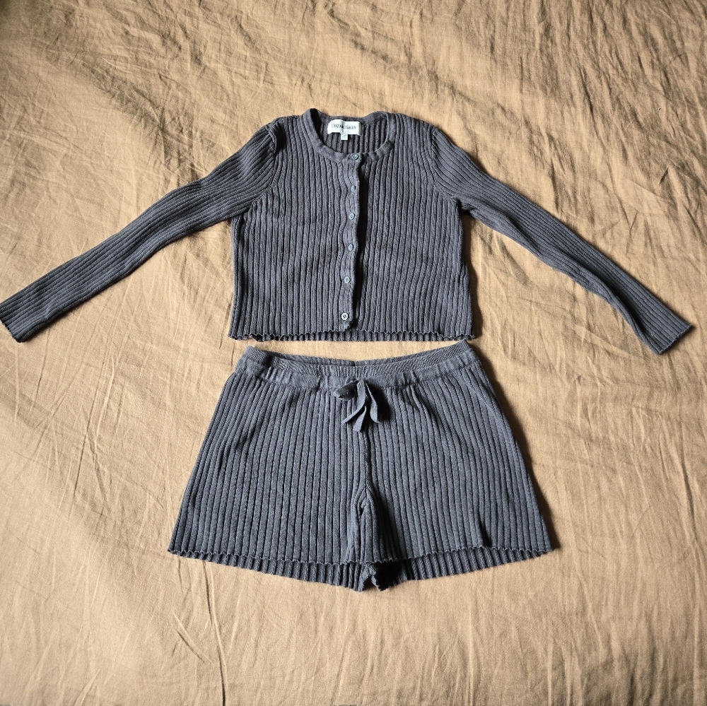 Organic Basics True Knit Set, Cartigan, Top, Shorts, Colour SLATE